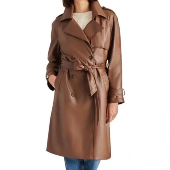 Steve Madden Brown Leather Trench Coat - Picture 4 of 5